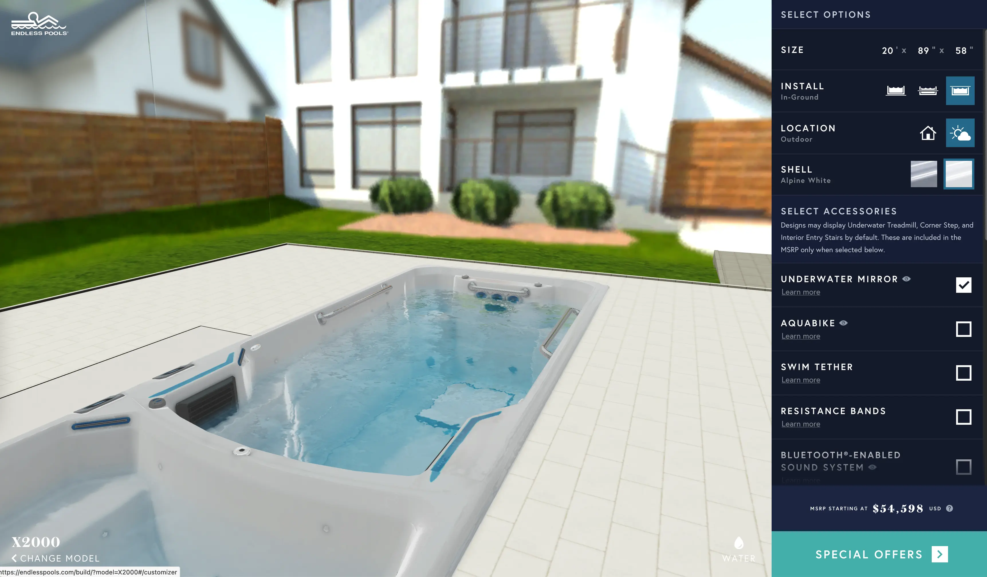 Screenshot of the Endless Pools 3D Product Configurator